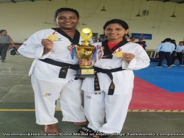 Vaishnavi and Heena won Gold Medal in inter collegiate Taekwondo competition. (1)